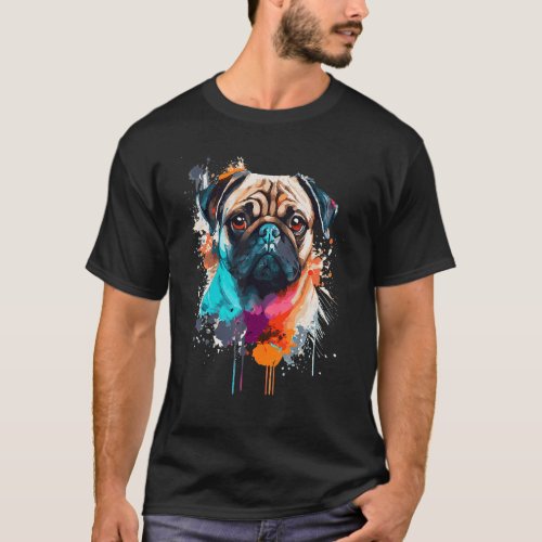 Watercolor Pug Colorful Pet Pugs Dog Lover_1 T-Shirt