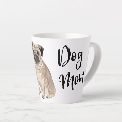 Watercolor Pug Dog Mom Brushed Lettering Pug Latte Mug