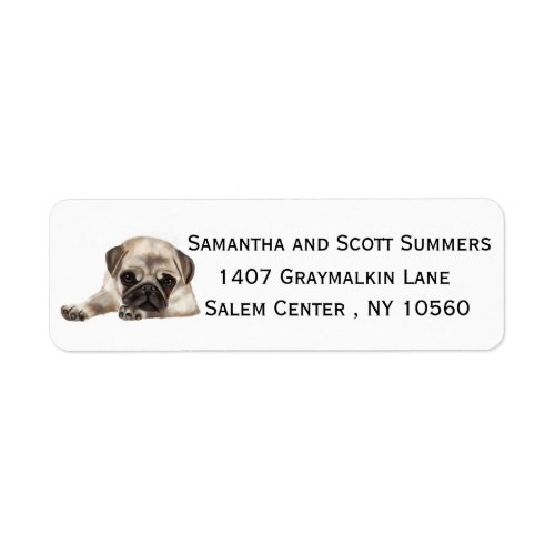 Watercolor Pug Dog Return Address Label