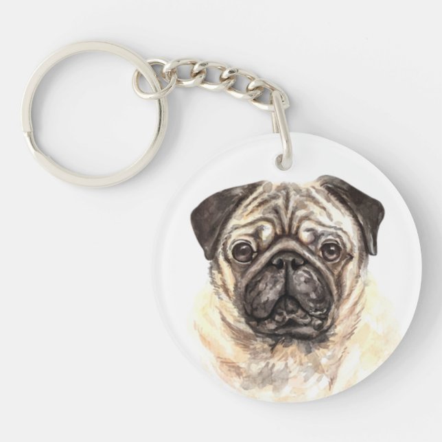 Watercolor Pug Keychain (Front)
