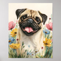 Watercolor Pug Portrait Wall Art – Cute Pug Poster