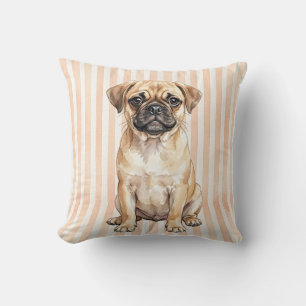 Watercolor Puggle Dog Throw Pillow