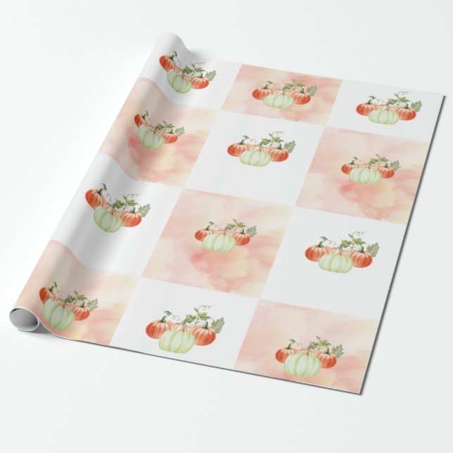 Watercolor Pumkins Wrapping Paper (Unrolled)