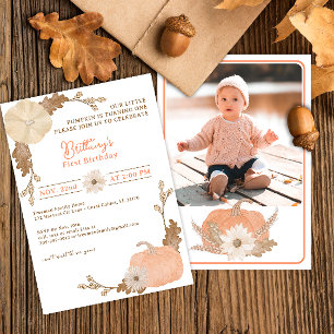 Watercolor Pumpkin 1st Birthday Invite