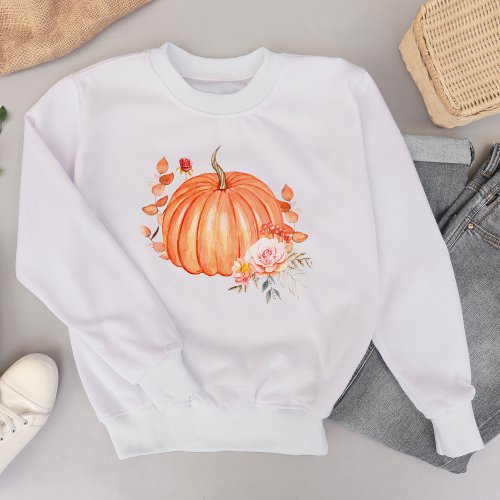 Watercolor Pumpkin and Autumn Florals Sweatshirt