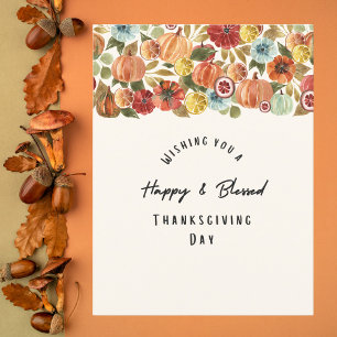 Watercolor Pumpkin and Citrus Thanksgiving Holiday Postcard