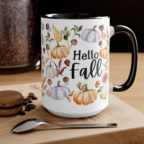 Watercolor Pumpkin and Fall Leaves Mug