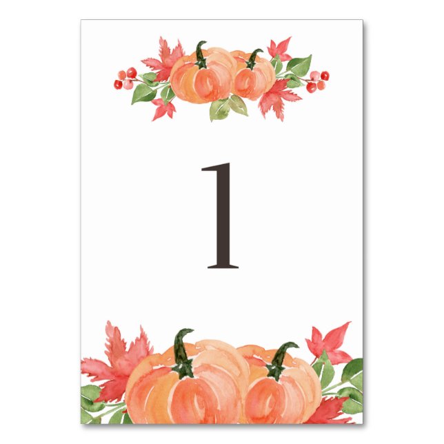 Watercolor Pumpkin and Maple Leaf Swags Table 1 Number (Front)