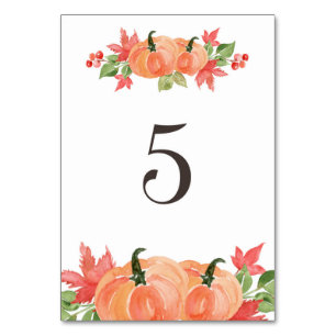Watercolor Pumpkin and Maple Leaf Swags Table 5 Number