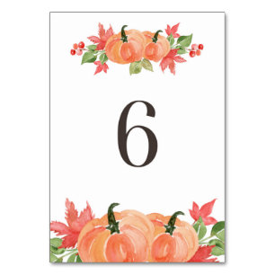 Watercolor Pumpkin and Maple Leaf Swags Table 6 Number