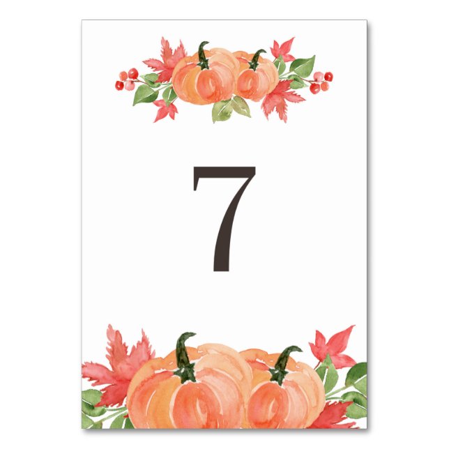 Watercolor Pumpkin and Maple Leaf Swags Table 7 Number (Front)