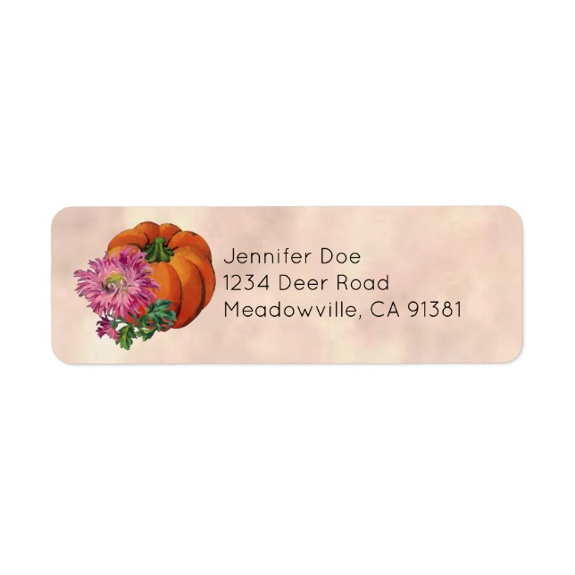 Watercolor Pumpkin and Purple Chrysanthemum Label (Front)
