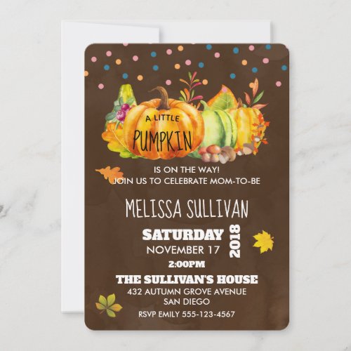 Watercolor Pumpkin and Seasonal Fall leaves Invitation