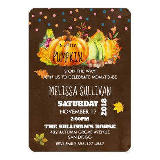 Watercolor Pumpkin and Seasonal Fall leaves Invitation