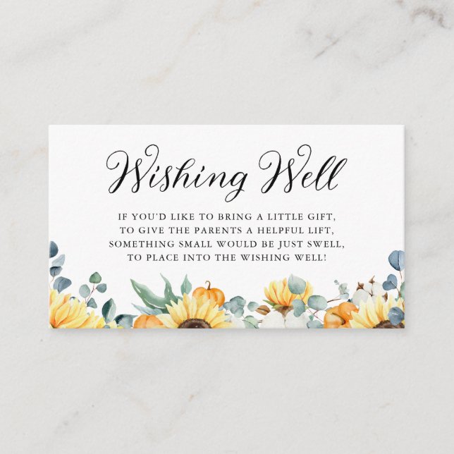 Watercolor Pumpkin and Sunflower Baby Wishing Well Enclosure Card (Front)