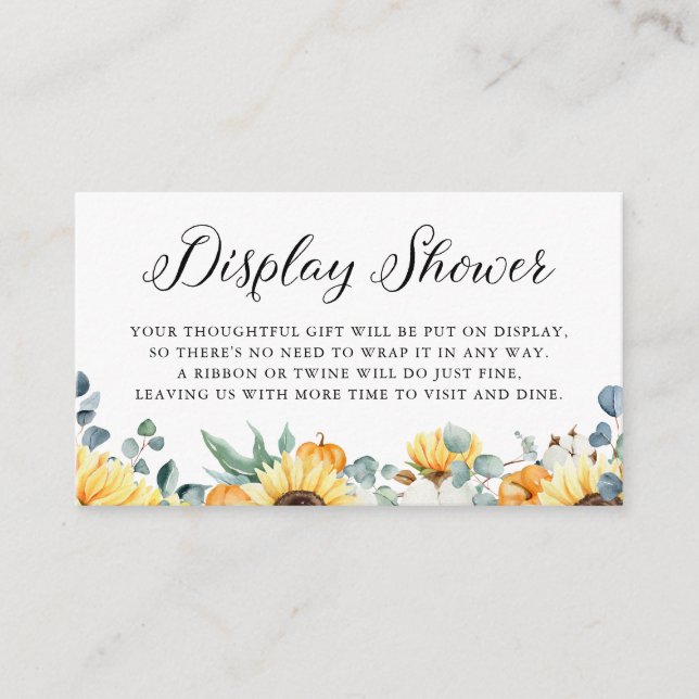 Watercolor Pumpkin and Sunflower Display Shower Enclosure Card (Front)