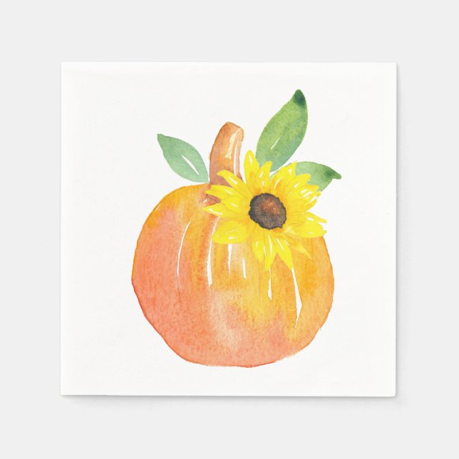 Watercolor Pumpkin and Sunflower Napkins (Front)