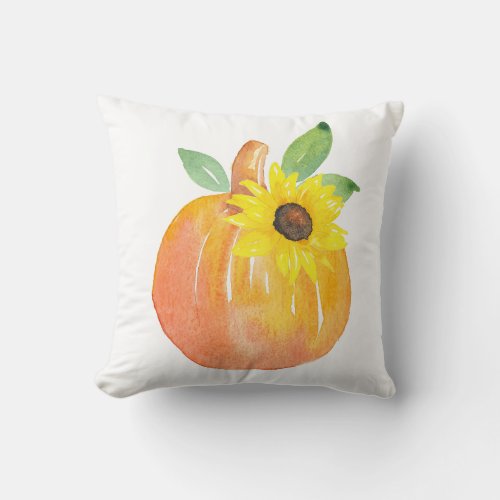 Watercolor Pumpkin and Sunflower Throw Pillow