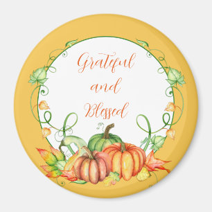 Watercolor pumpkin and vines wreath custom magnet