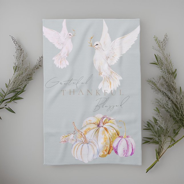 Watercolor Pumpkin and White Dove Thanksgiving Kitchen Towel (Creator Uploaded)