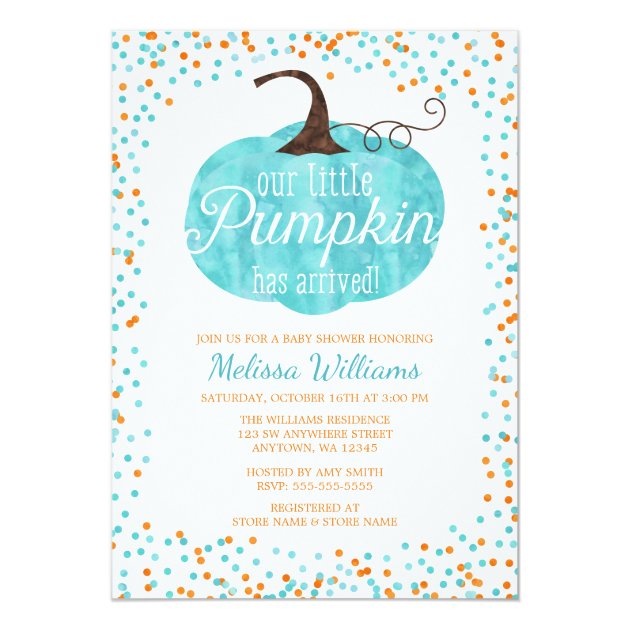 Watercolor Pumpkin Arrived Fall Boy Baby Shower Invitation