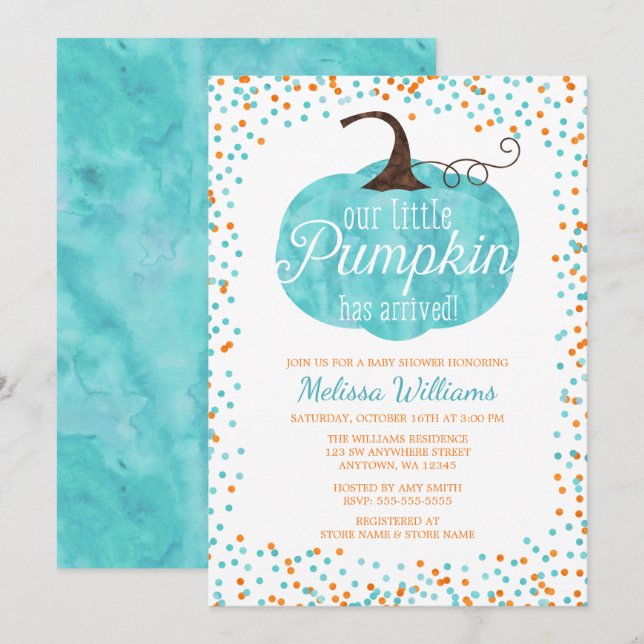 Watercolor Pumpkin Arrived Fall Boy Baby Shower Invitation (Front/Back)
