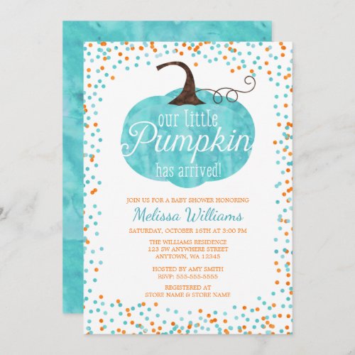 Watercolor Pumpkin Arrived Fall Boy Baby Shower Invitation