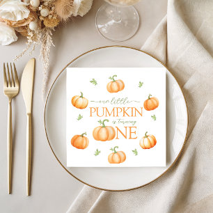Watercolor Pumpkin Autumn Birthday Napkins