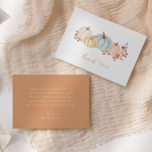 Watercolor Pumpkin Autumn Floral   Baby Shower Thank You Card