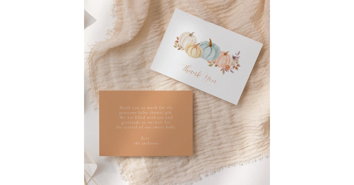 Watercolor Pumpkin Autumn Floral | Baby Shower Thank You Card | Zazzle
