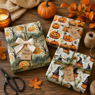 Watercolor Pumpkin Autumn Gift Wrap Trio