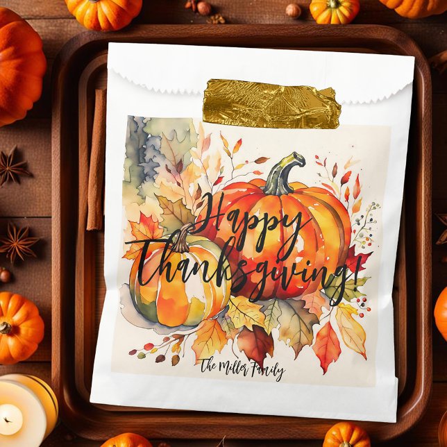 Watercolor Pumpkin Autumn Leaves Thanksgivin Favor Bag (Creator Uploaded)