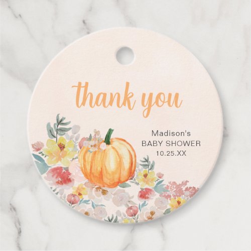 Watercolor Pumpkin baby shower favor tag