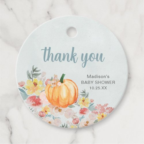 Watercolor Pumpkin baby shower favor tag