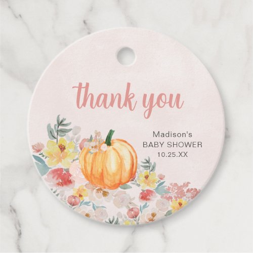 Watercolor Pumpkin baby shower favor tag