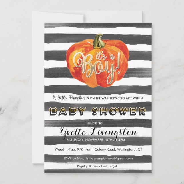 Watercolor Pumpkin Baby Shower Invitation (Front)