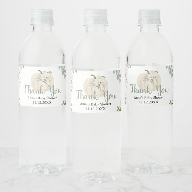 Watercolor Pumpkin Baby Shower Water Bottle Label (Bottles)