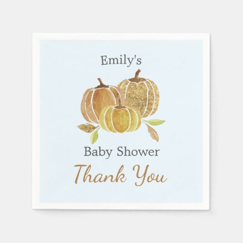 Watercolor Pumpkin Blue Fall Thank You Napkins