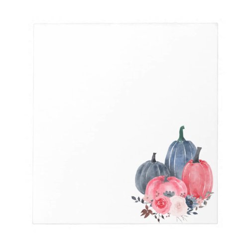 Watercolor Pumpkin Blue Pink Floral Roses Notepad