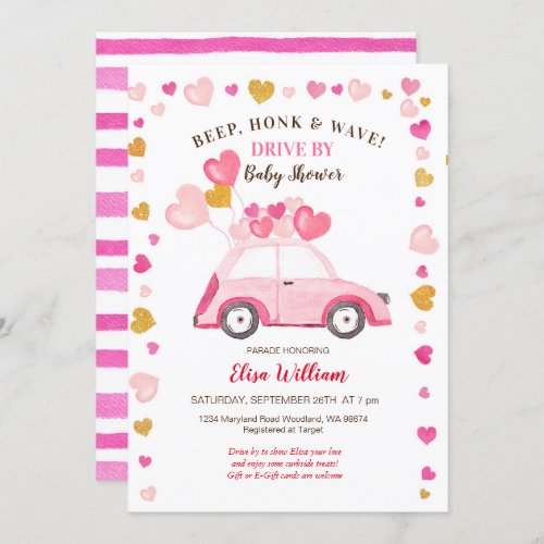 Watercolor Pumpkin Blue Truck Drive By Baby Shower Invitation