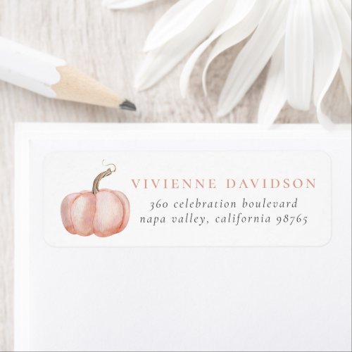 Watercolor Pumpkin Blush Pink Return Address Label