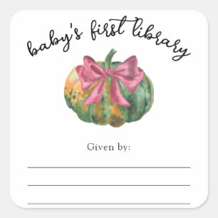 Watercolor pumpkin bow Baby Shower bookplate