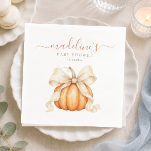 Watercolor Pumpkin Bow Cute Fall Baby Shower Napkins