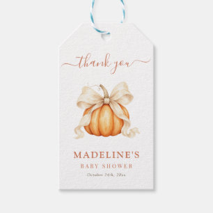 Watercolor Pumpkin Bow Fall Baby Shower Thank You Gift Tags