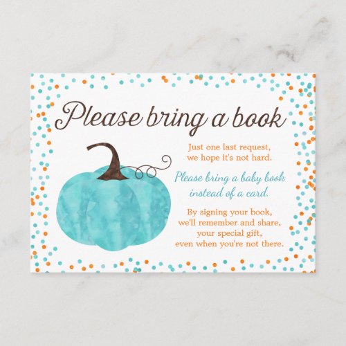 Watercolor Pumpkin Boy Baby Shower Bring a Book Enclosure Card