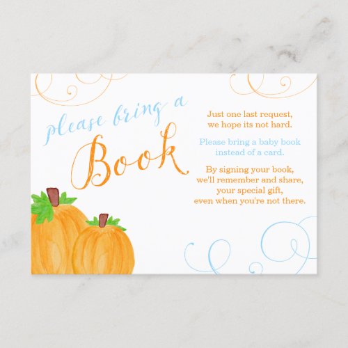 Watercolor Pumpkin Boy Baby Shower Bring a Book Enclosure Card