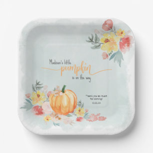 Watercolor Pumpkin boy baby shower Paper Plates