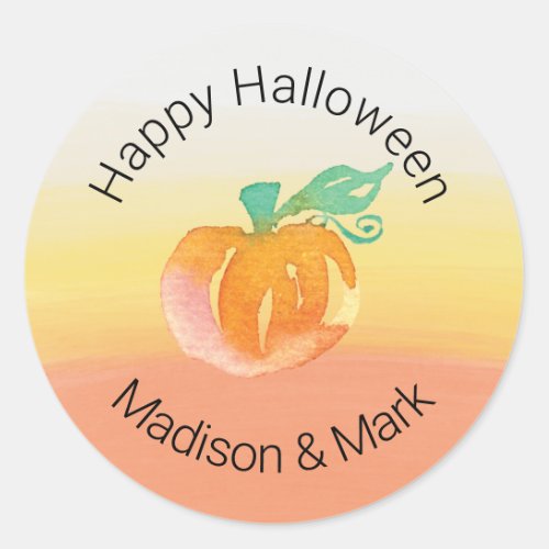 Watercolor Pumpkin Candy Corn Halloween Favor Classic Round Sticker