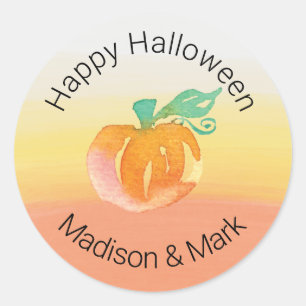 Watercolor Pumpkin Candy Corn Halloween Favor Classic Round Sticker