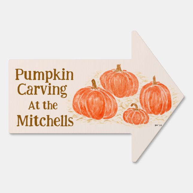 Watercolor Pumpkin Carving PERSONALIZE NAME Sign (Back)